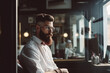 Picture of Italian barbershop. Professional male hairstylist in salon