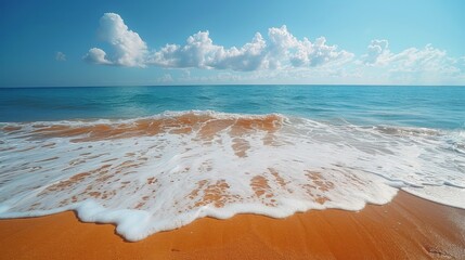 Sticker - Sandy Beach With Grass and Ocean Background