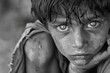 starving childs sorrowful gaze powerful portrait capturing poverty and hunger black and white photography