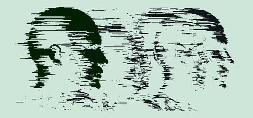 Poster - Glitchy pixelated human face silhouette. Conceptual vector illustration of identity in the age of technology. 