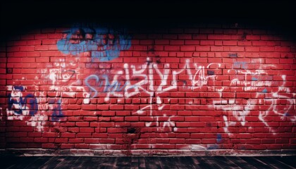 red brick wall with graffiti. beautiful street art. abstract creative drawing. urban contemporary