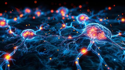 Canvas Print - A close up of a group of neurons in the brain, AI