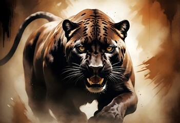 Wall Mural - An angry puma in an artistic background