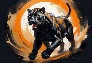 Wall Mural - An angry puma in an artistic background