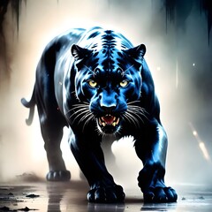 Wall Mural - An angry puma in an artistic background