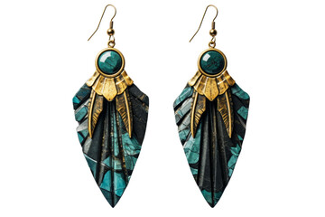 Wall Mural - The earrings are made of gold and blue stones. They have a unique design that resembles a leaf