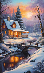 Art Oil Painting, Winter Landscape Theme, Beautiful Winter Landscape, Interior Decoration Painting, Home Giclee, Smartphone Background,