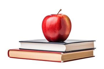 Wall Mural - A red apple sits on top of two books. The apple is the center of attention and the books are stacked on top of each other. Concept of balance and harmony, as the apple
