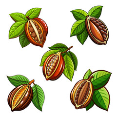 Wall Mural - Set of cocoa beans isolated on white background