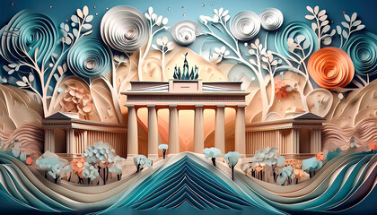 Wall Mural - 3D papercut view of the Brandenburg Gate in Berlin, Germany