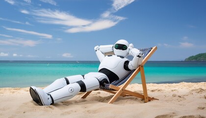 Generated image of robot relaxing on the beach