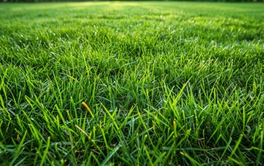 Wall Mural - A large, lush green field with no visible objects. The field is open and unoccupied, giving it a peaceful and serene atmosphere