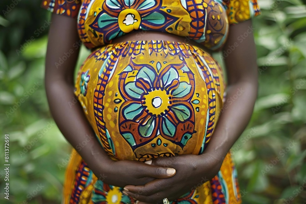 Motherly Love African Pregnant Woman Cradling Her Belly with Care