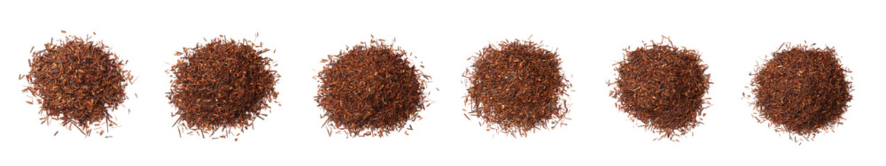 Heaps of rooibos tea isolated on white, top view