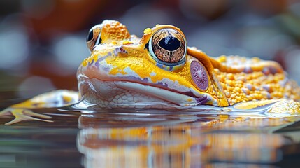 Wall Mural - A close up of a frog with big eyes floating in the water, AI