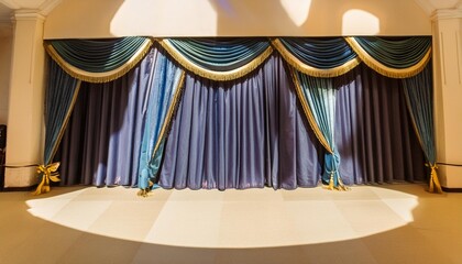 empty theater stage with blue velvet curtains luxurious blue stage curtain