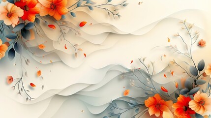 Wall Mural - A trendy abstract background with shapes and floral elements in Neutral Tones. Use for social media covers, social stories, wrappers, posters, blogs, wallpapers. Modern illustration.