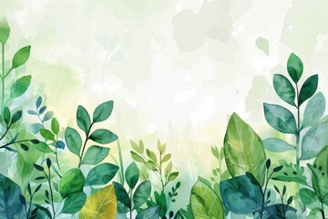 Wall Mural - Watercolor painting of green leaves on white background