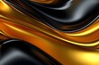 3d silk luxury texture background. Silky cloth luxury fluid wave banner. Fluid iridescent holographic neon curved wave in motion gold and black background.