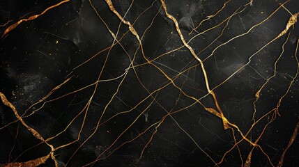 abstract background with golden lines on black marble texture
