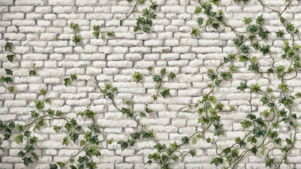 white brick wall with green ivy climbing along it