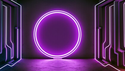 Wall Mural - stylish modern purple neon light frame circle