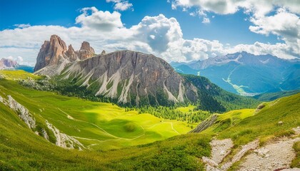 Wall Mural - a magnificent panorama of the mountains wonderful nature landscape amazing sunny day in dolomites alps incredible natural scenery famous alpine place of the world picture of wild area