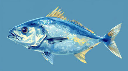 Artistic digital illustration of a vibrant blue tropical fish with detailed scales and fins.