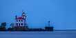 Fairport harbor west breakwater light house in the middle of Lake Erie in blue hour.