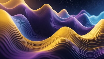 Wall Mural - abstract yellow purple and dark blue wavy background in the style of image noise material experimentation fluid networks thermal backdrop