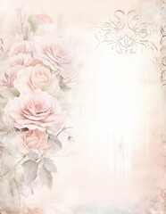 Wall Mural - Vintage background with pink roses. Junk journal floral page. Generalive AI.