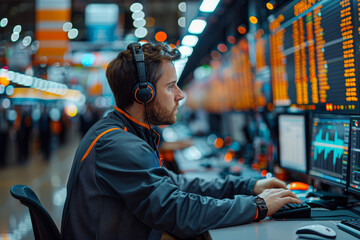 Poster - A bustling trading floor filled with brokers and analysts, signaling the dynamic nature of the financial market. Generative Ai.