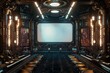 Great dieselpunk cinema theater with a retro style sci-fi screening room
