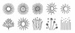 © Khalif - Abstract simple line art hand drawn sunburst icon set vector illustration collection on a white background, in a doodle style with simple flat lines,