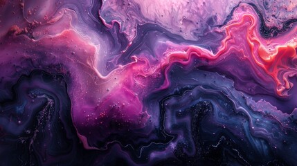 Wall Mural - An abstract liquid art that creates a hypnotic visual effect with swirls of purple, pink, and black tones.