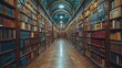 © beeboys - 長い通路の図書館,Generative AI AI画像