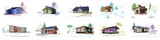 Fototapeta Konie - Set of modern houses with landscape sketches. Vector illustration.	
