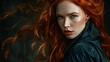 © anis rohayati - Woman with red hair and a beautiful face with a mysterious and elegant past style wallpaper AI Generated image