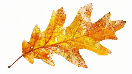 Poster - Isolated white background yellow oak leaf in fall