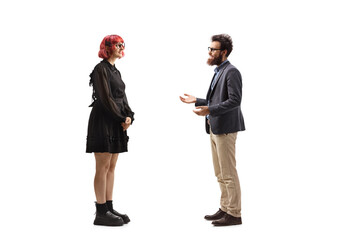 Sticker - Bearded man talking to a red-haired woman in a black dress