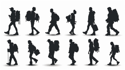 Wall Mural - travelers silhouette on white background vector 3D avatars set vector icon, white background, black colour icon