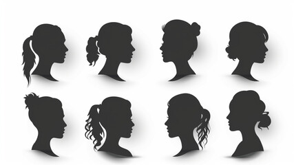 Wall Mural - 
woman silhouette collection isolated, vector 3D avatars set vector icon, white background,