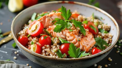 Wall Mural - Prepare salmon with buckwheat and veggies