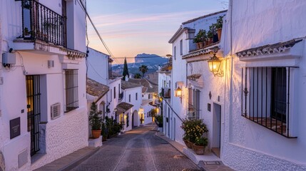 White houses in Altea at dusk in Costa Blanca, Spain 