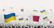 People waving flag of Qatar and Ukraine, symbolizing Qatar solidarity for Ukraine.