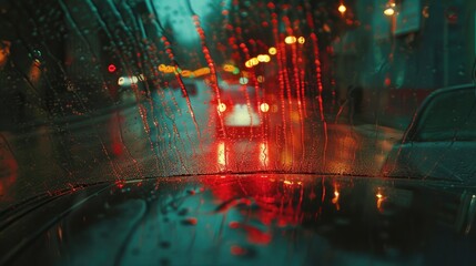 Rain falling on the car s windshield