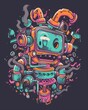 © Arisctur - A drawing of a whimsical robot standing amongst a collection of quirky objects