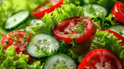 Wall Mural - Green and red lettuce tomato and cucumber salad