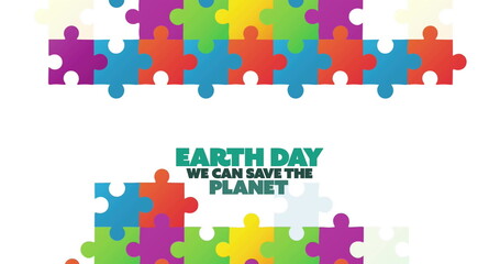 Wall Mural - Image of earth day text over puzzle