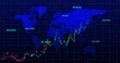 Image of financial data processing over world map on black background